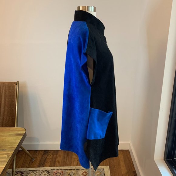 Damee Color Block Blue & Black Button Up Top, Sz S/M - Picture 5 of 8